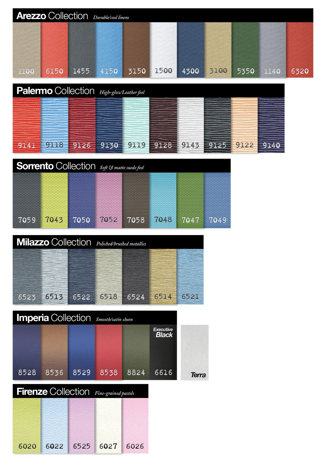 Complete swatch of all Paolo Cardelli binder textures and colors